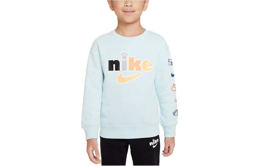 Nike Nike Sweatshirt Kids' Apparel, Letter Brand Logo Print Fleece Lined Crew Neck Light Blue Kids'