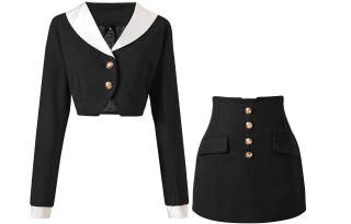 UPNANAWANG Two Piece Skirt Sets Women's Lapel Moderate Short