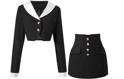 UPNANAWANG Two Piece Skirt Sets Women's Lapel Moderate Short