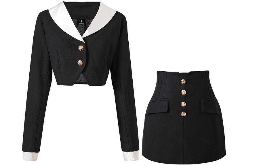 UPNANAWANG Two Piece Skirt Sets Women's Lapel Moderate Short