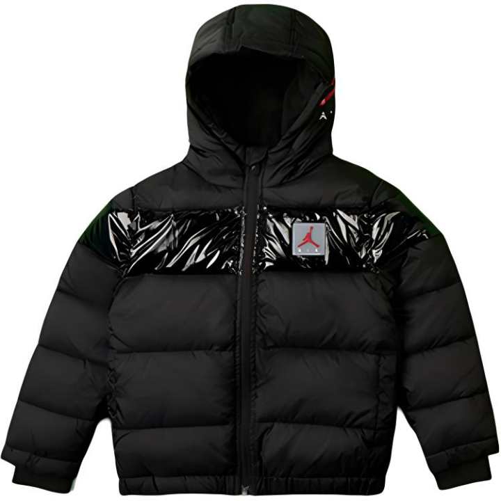 Jordan Jordan Padded Jacket Patchwork Hooded Long Sleeved Fleece Lined Black Kids'