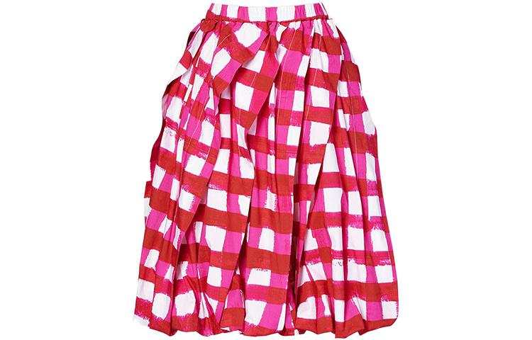 UNIQLO X Marni Women's Balloon Shape Check Skirt Red