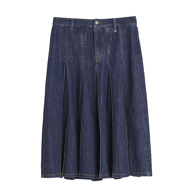 ELLE Casual Long Skirt Women's Dark Denim Blue