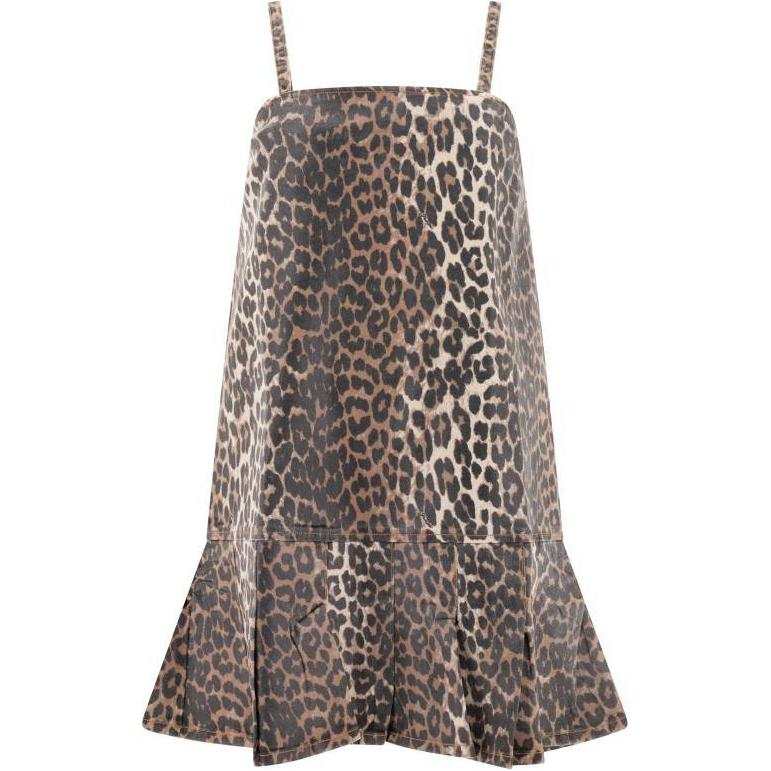 GANNI Ganni Leopard Printed Spaghetti Strap Mini Dress