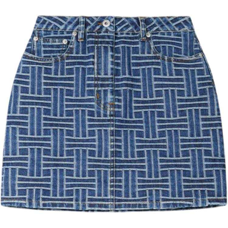 KENZO Weave Straight Hem Denim Skirt