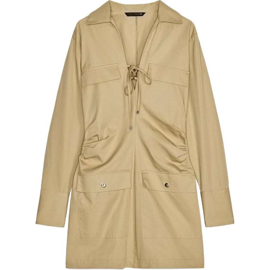 ZARA Long Sleeved Dress Women's Beige