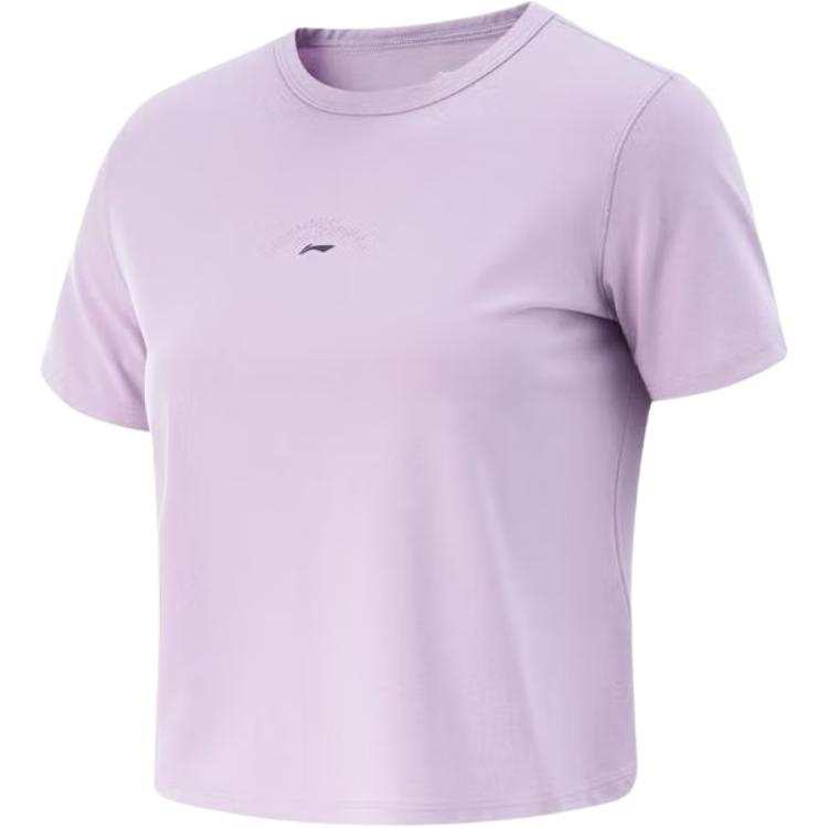 Li-Ning Li Ning T Shirts Women's Pink Crew Neck Moderate Straight Fit