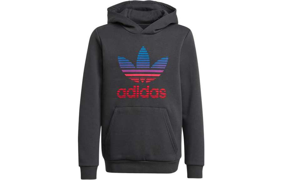 Adidas Originals Sweatshirt Trefoil, Trefoil Letter Logo Print Fleece Lined Hooded Pullover Gray Kids'