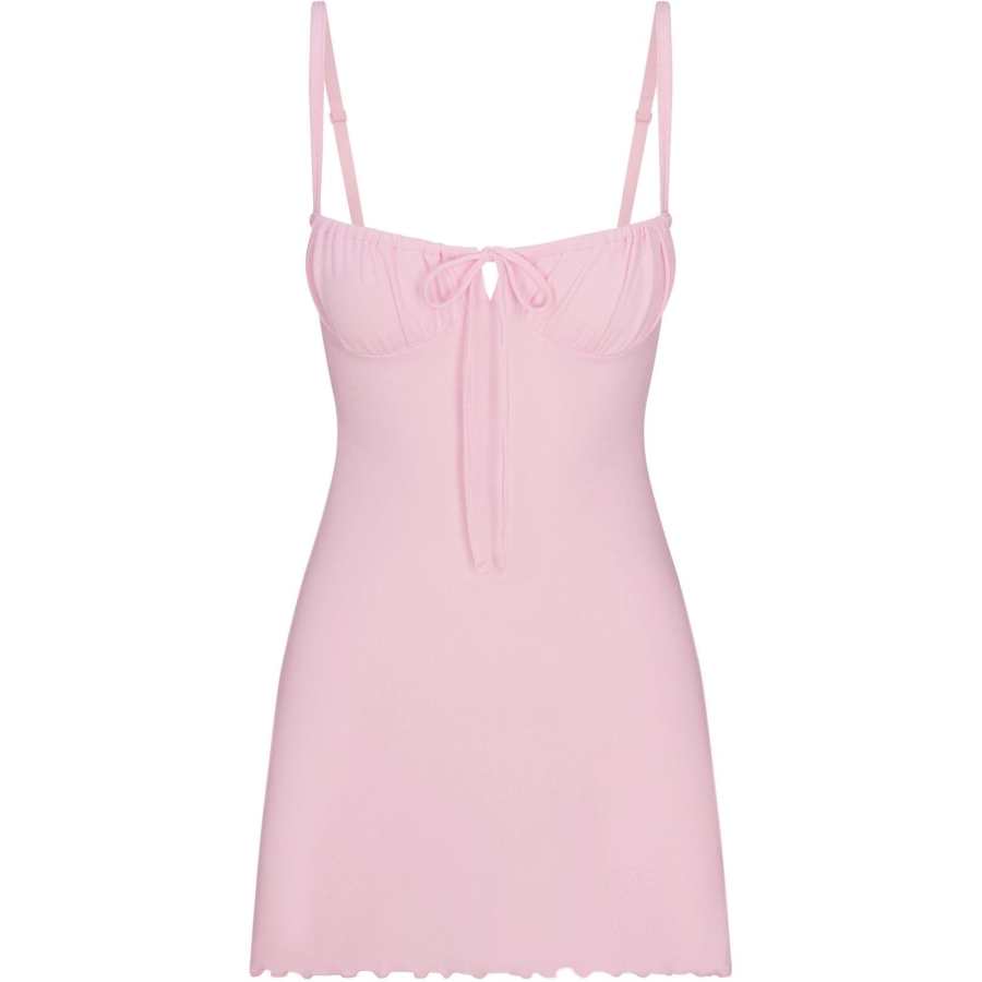 Skims Valentine's Day Collection SS25 LOGO POINTELLE MINI DRESS Slip Dress Women's CHERRY BLOSSOM/Cherry Blossom Pink