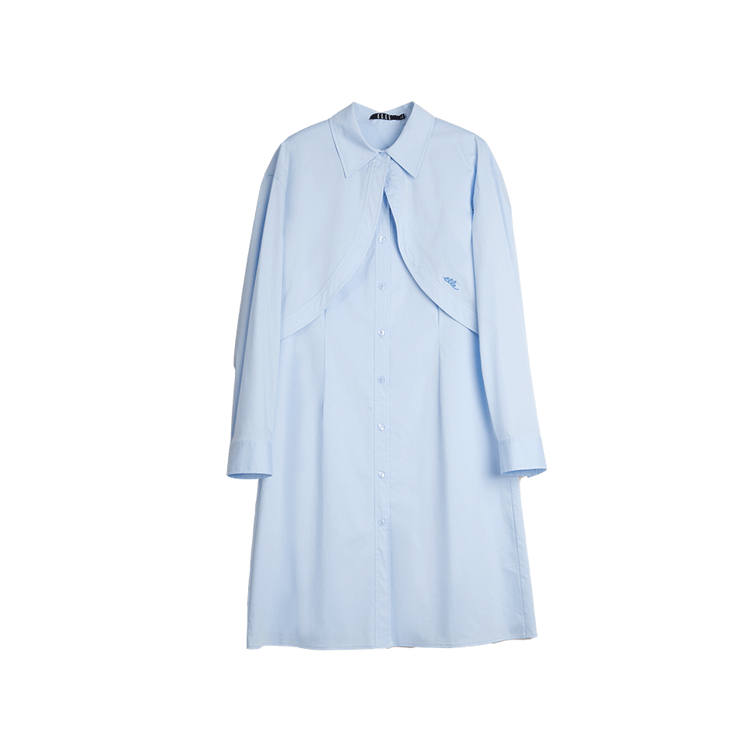 ELLE Long Sleeved Dresses Women's Blue Lapel Moderate Mid Length