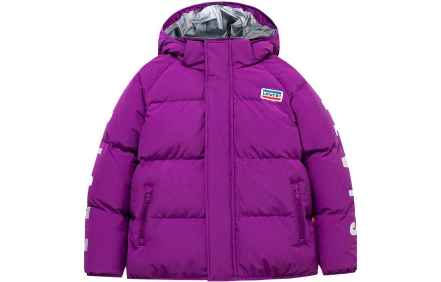 Levis Hooded Letter Print Thickened And Fleece Lined Casual Long Sleeved Down Jacket Kids' Grape Purple