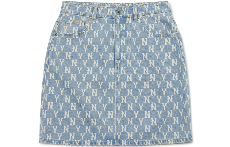 MLB Base Logo Denim Short Skirts Women's Light Blue Moderate Bodycon Skirt