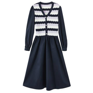 XIANGYING Long Sleeved Dress Women's Navy Blue