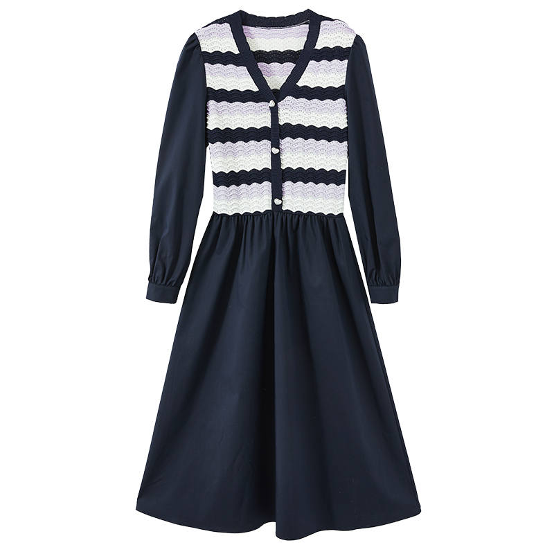 XIANGYING Long Sleeved Dress Women's Navy Blue