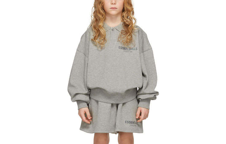 Fear Of God Essentials FW21 Kids' Top Kids Grey French Terry Long Sleeve Polo Heather Oatmeal Gray Kids'