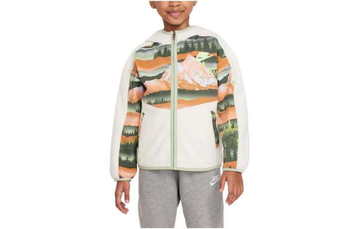 Nike Nike Jackets & Coats Kids' Apparel, Color Block Print Hooded Zippers Fleece Lined Casual Light Ivory White Kids'