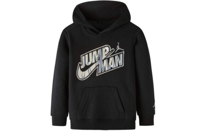 Jordan Jordan Sweatshirt Kids' Apparel, Letter Logo Print Hooded Pullover Loose Fit Thickened And Fleece Lined Long Sleeved