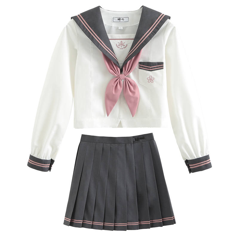 SHENBEI JK Two Piece Skirt Sets Women's Navy Collar Moderate Short