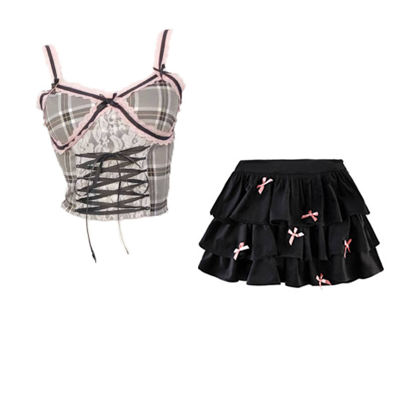CPAURA Two Piece Skirt Sets Women's Square Collar Moderate Short