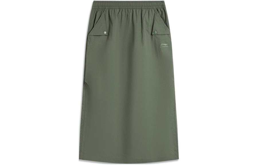 Li-Ning Li Ning Weekend Youth Casual Long Skirt Women's Camping Gray Green