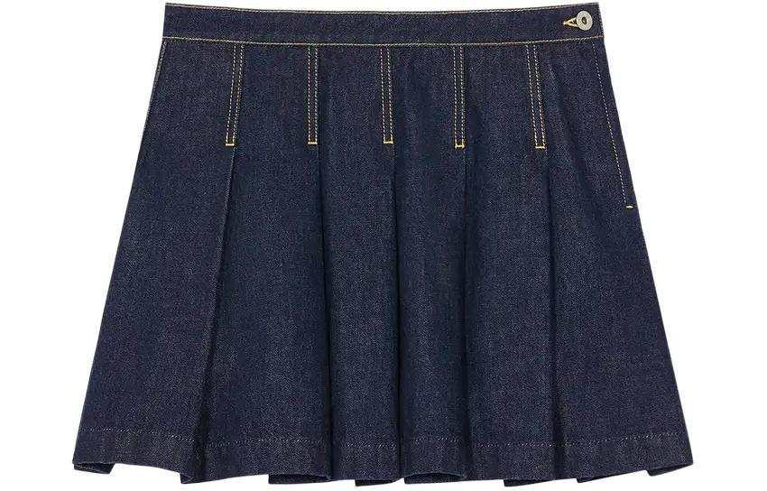 KENZO KENZO Logo Patch Pleated Denim Mini Skirt