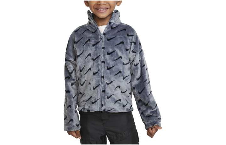 Nike Nike Jackets & Coats Swoosh Essential All Over Print Stand Collar Zippers Fleece Lined Smoke Gray Kids'