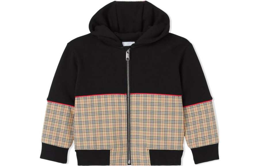 Burberry Kids Check Panelled Zipped Hoodie