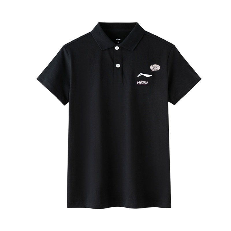 Li-Ning Li Ning Polo Shirts Unisex Black Polo Collar Thin Straight Fit