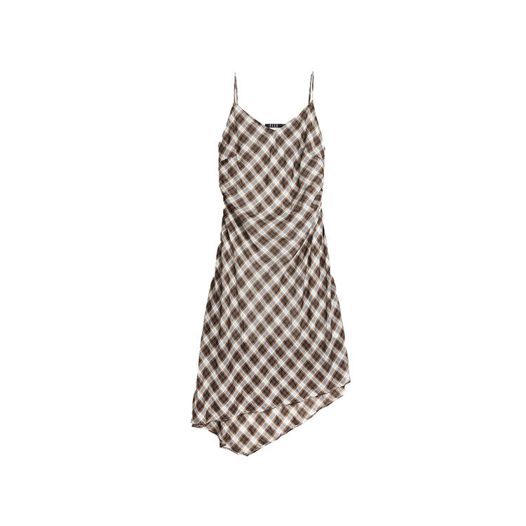 ELLE Slip Dress Women's Coffee Plaid