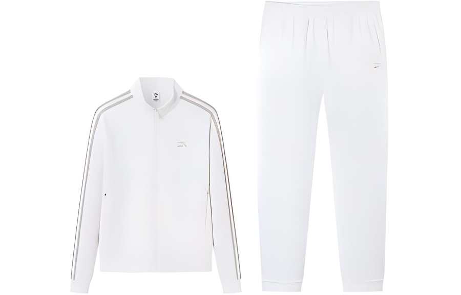 Anta Life Collection Embroidery Logo Print Fleece Lined Thermal Running Casual Suit Women's Ivory White