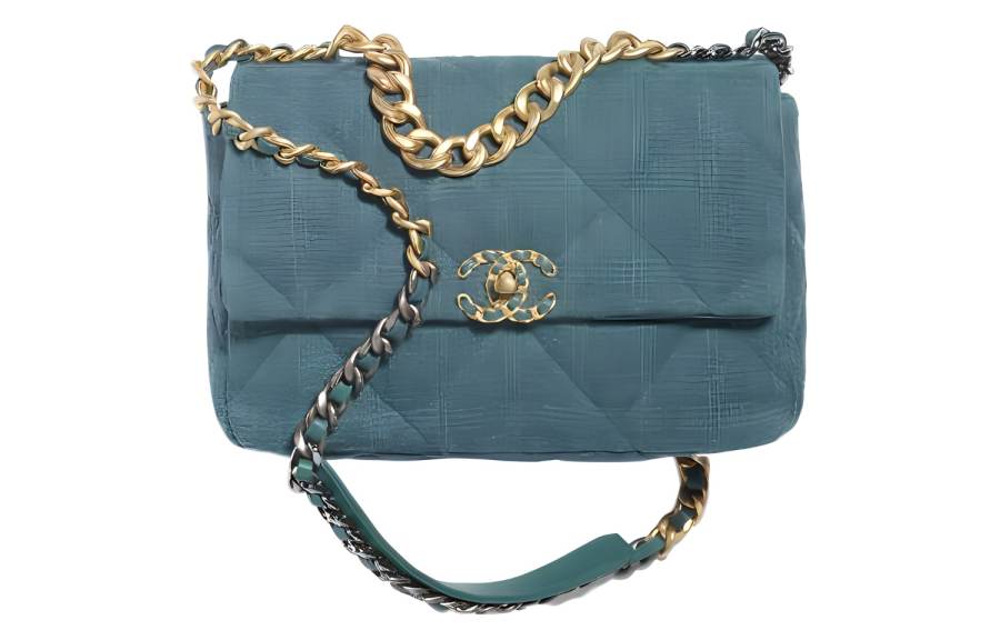 CHANEL 19Bag Fabric Shoulder Bag, Crossbody Bag Large Women's Gray Blue