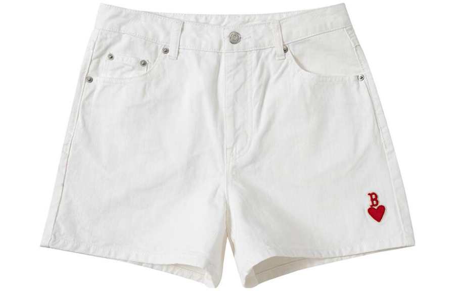 MLB SS23 Heart Denim Shorts Women's White Moderate Straight Fit Pants