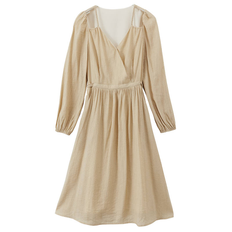 XIANGYING Long Sleeved Dress Women's Yellow