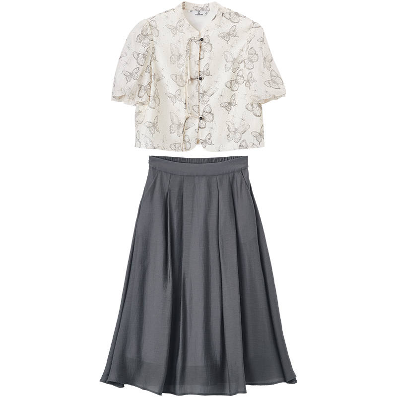 XIANGYING Skirt Set Women's Gray