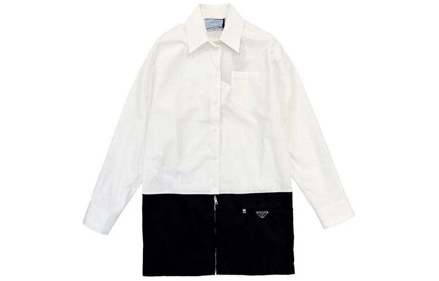 PRADA PRADA Two-Toned Panelled Long-Sleeved Shirt Dress