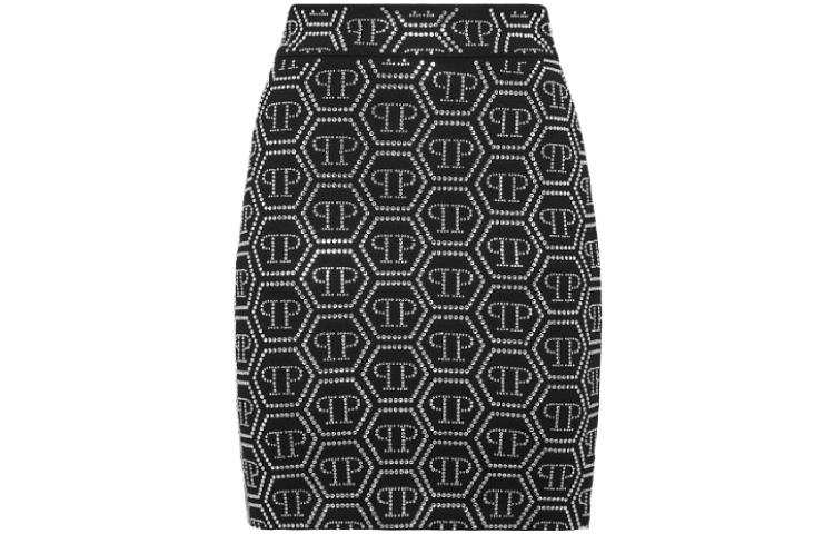 PHILIPP PLEIN 【Previous Season】crystal-embellished monogram-pattern mini skirt