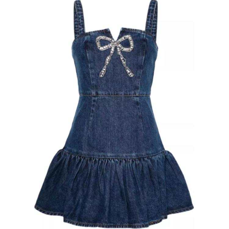 Self-portrait Bow Embellished Denim Mini Dress