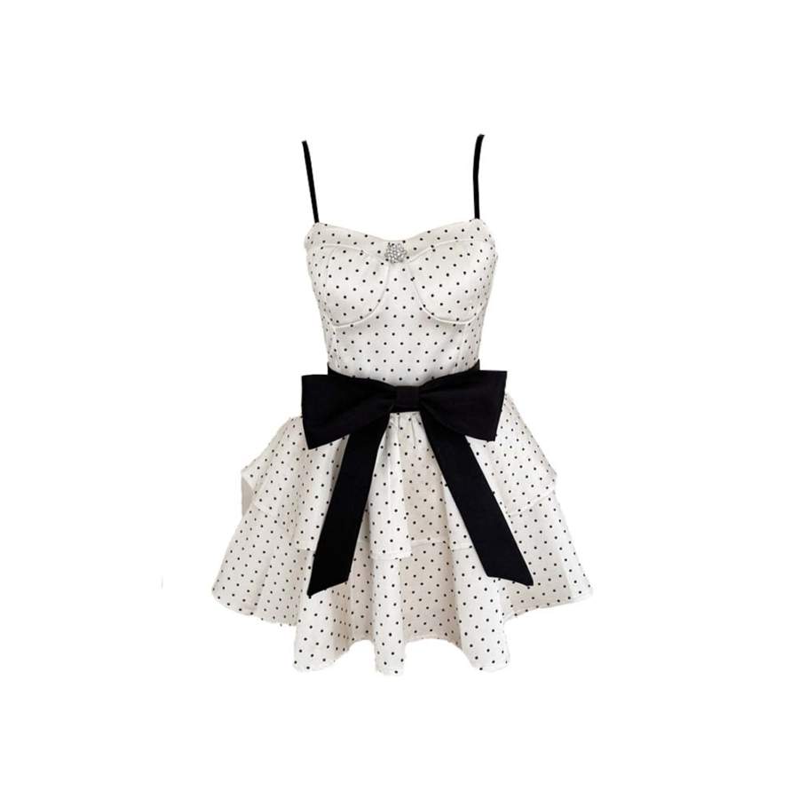 PAVLISOVA Slip Dress Women's White Polka Dot Dress With Pads