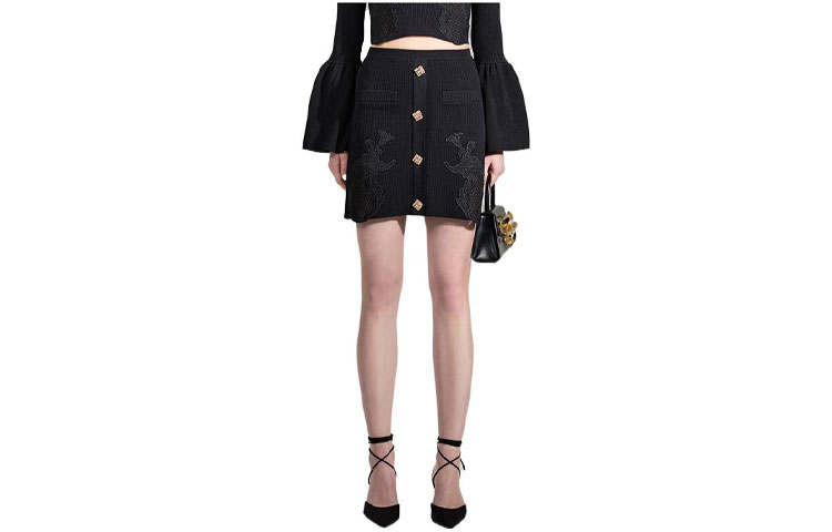 Self-portrait Self Portrait Casual Short Skirts Women's Black Moderate Short Knitted Skirt