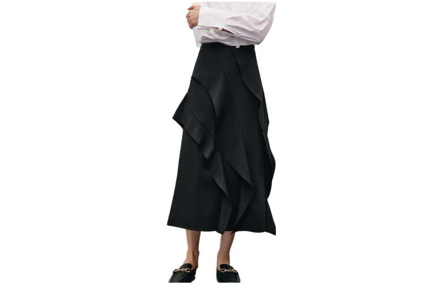 ELLE Casual Long Skirts Women's Black Moderate Mid Length A Line Skirt