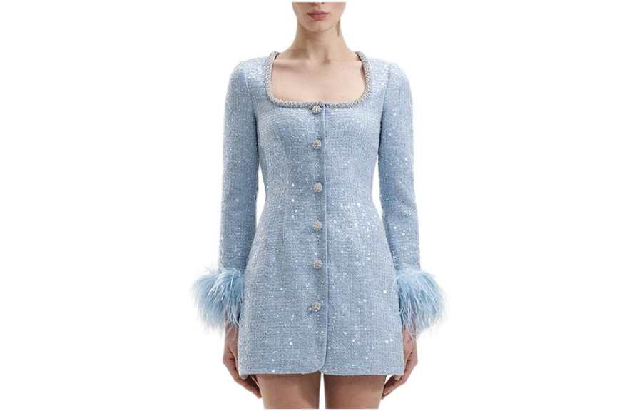 Self-portrait Self portrait Long Sleeved Dress Women's Misty Blue