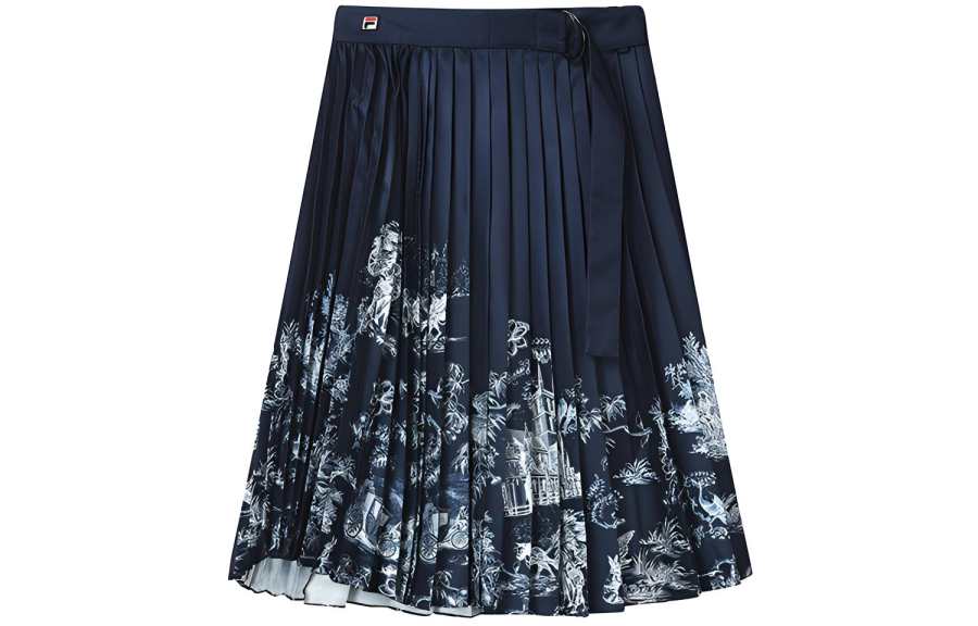 FILA Casual Long Skirts Women's All Over Print Thin Mid Length Pleated Skirt