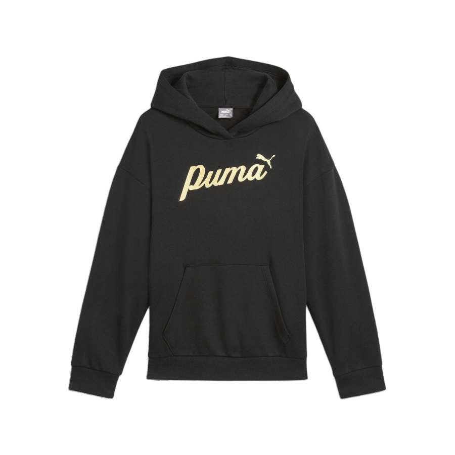PUMA Sweatshirt ESS+ScriptMetallic Hoodie FL G Fleece Lined Casual Hooded Black/Gold Foil Teenagers