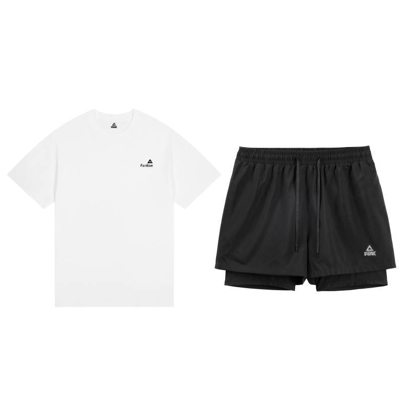 PEAK Casual Sportswear Unisex White Top+Black Shorts