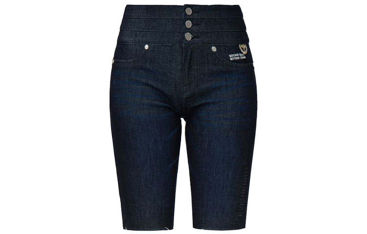 EVISU Denim Shorts Women's Dark Blue Moderate Straight Fit Pants