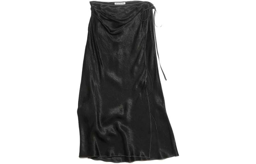 Acne Studios Acne Studios Wraparound Crinkled Satin Midi Skirt