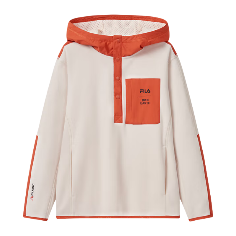 FILA KIDS x BBC Earth FW24 PERFORMANCE Collection, Fleece Lined Thermal Soft Hooded Sweatshirt Gray Wheat Teenagers