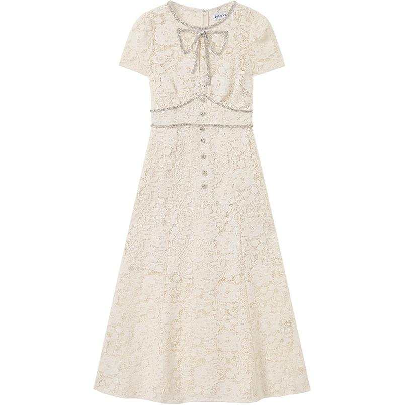 Self-portrait Self portrait Short Sleeved Dress Women's Ivory White
