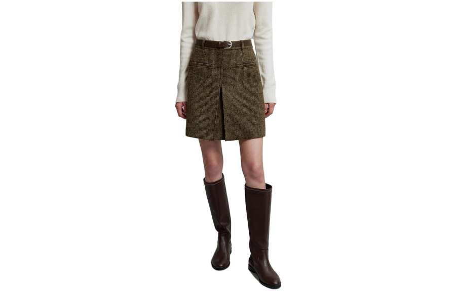 ELLE Casual Short Skirts Women's Coffee Plaid