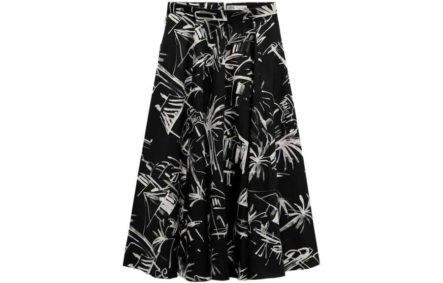ZARA Casual Long Skirts Women's Black Moderate A Line Skirt
